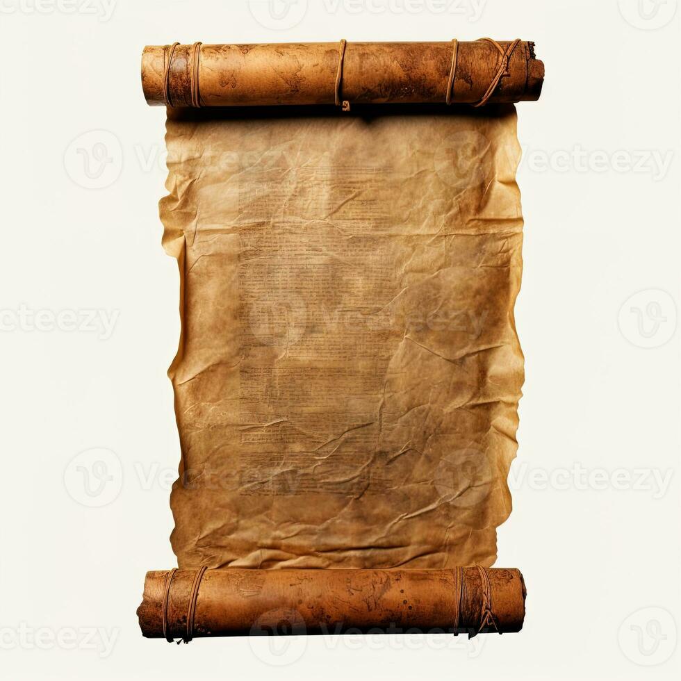 Old scroll ancient manuscript isolated on white photo