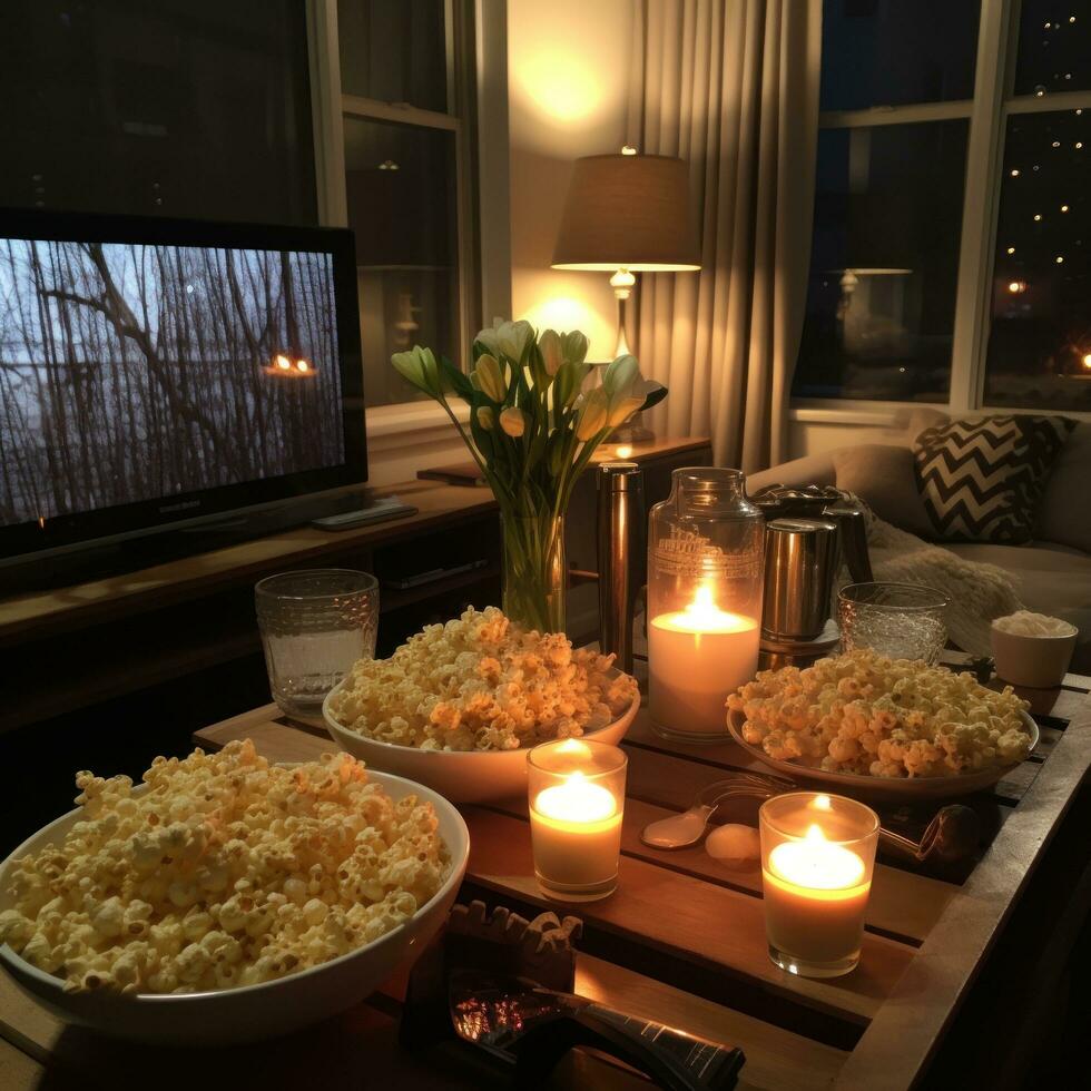 Movie night at home. cozy, intimate, casual, comfortable, romantic photo