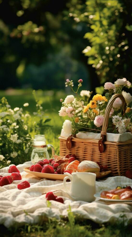 picnic en el parque. encantador, relajado, dulce, juguetón, natural foto