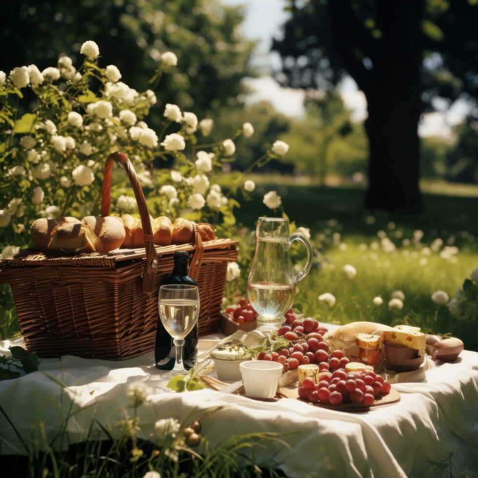 picnic en el parque. encantador, relajado, dulce, juguetón, natural foto