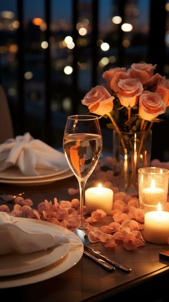 Candlelit dinner. romantic, intimate, cozy, elegant, sophisticated photo