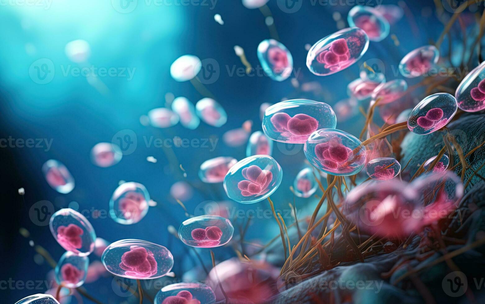 different colorful cells and microorganisms medical illustration photo