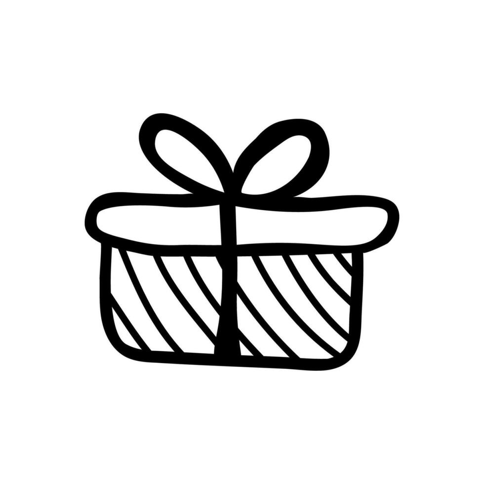 Vector single clipart of striped gift box with bow. Stock illustration on a white background.