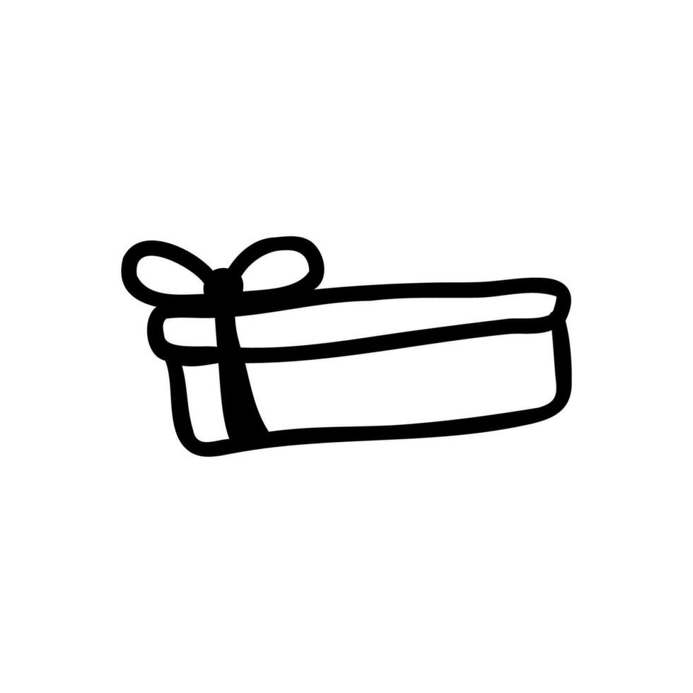 Vector clipart of gift box with bow. In doodle style. Single isolated image on a white background.Stock illustration.