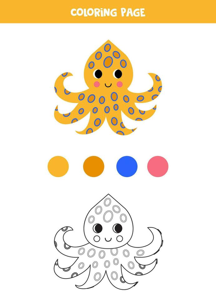 Color cute cartoon blue ring octopus. Worksheet for kids. vector