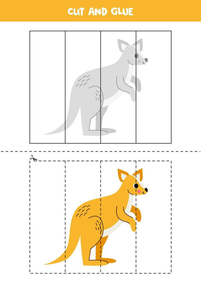 Cut and glue game for kids. Cute cartoon kangaroo. vector