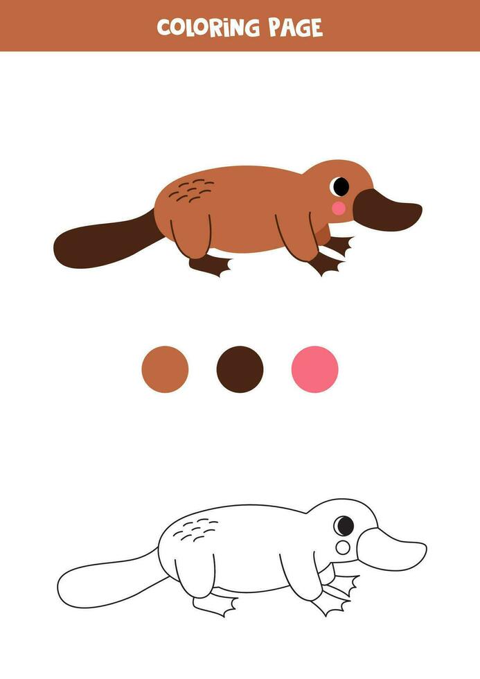Color cute cartoon platypus. Worksheet for kids. vector