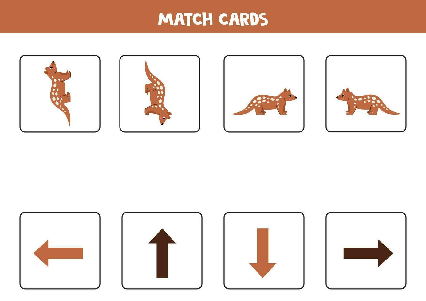 Left, right, up or down. Spatial orientation with cute cartoon tiger quoll. vector
