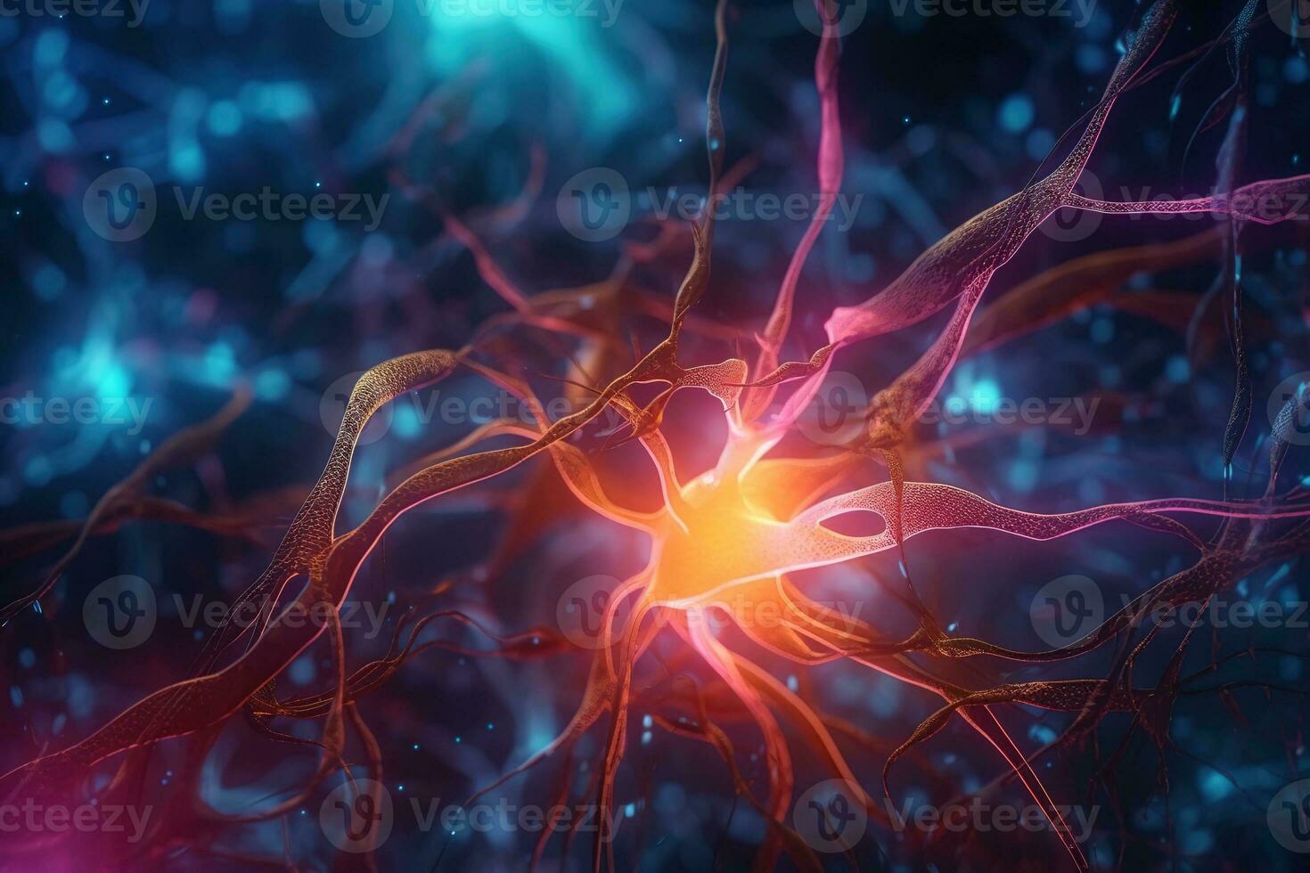 Abstract image of a glowing nerve cell. Nerve cell health concept photo