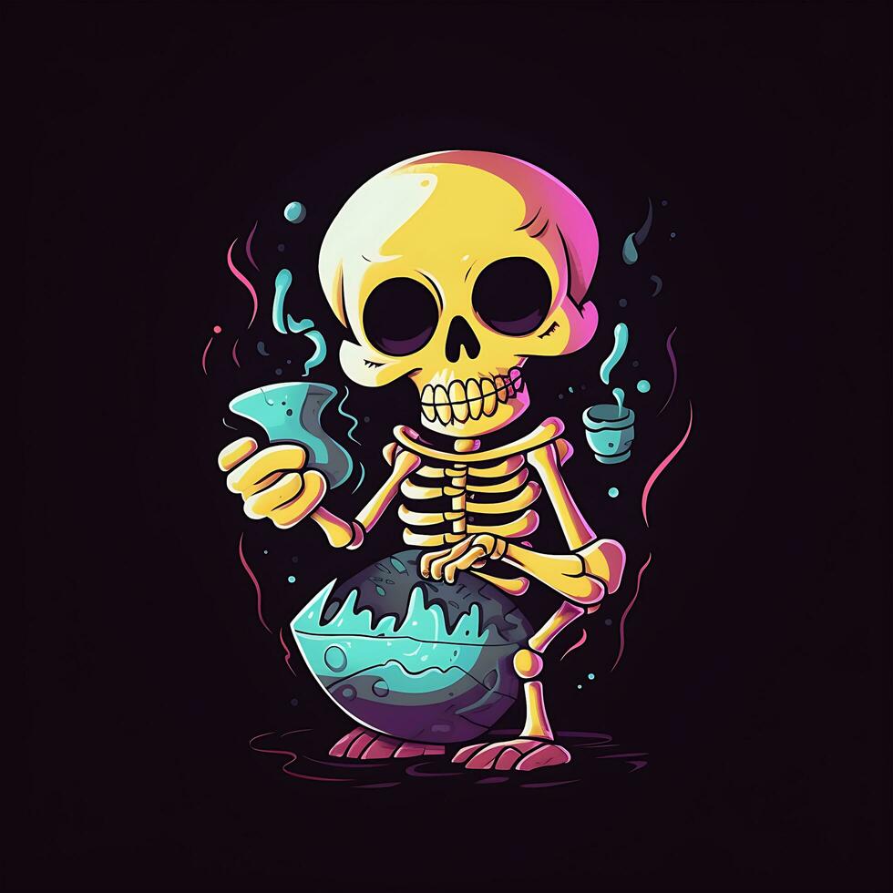 A Halloween celebrating kawaii skeleton skull vector illustration design photo