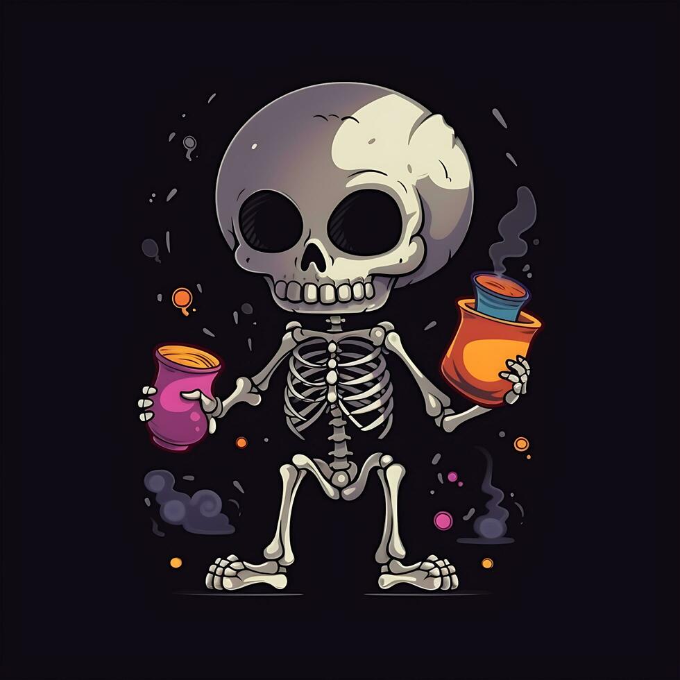 A Halloween celebrating kawaii skeleton skull vector illustration design photo