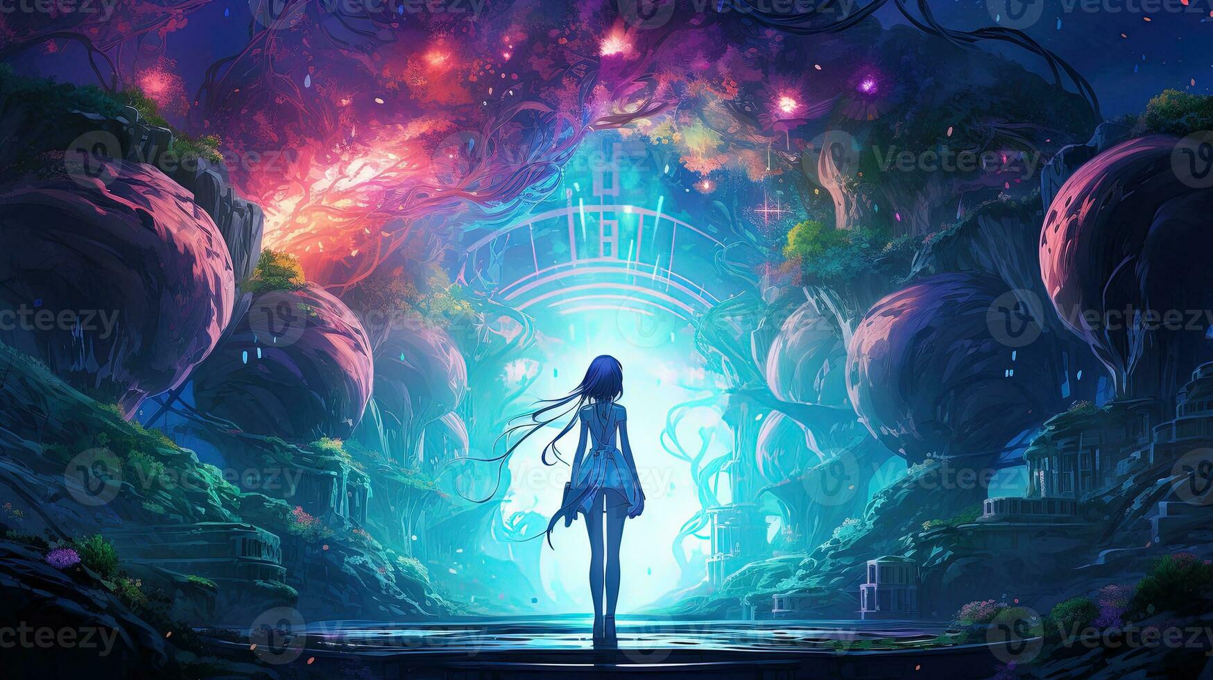unlock the gateway to virtual utopia, digital art illustration, Generative AI photo