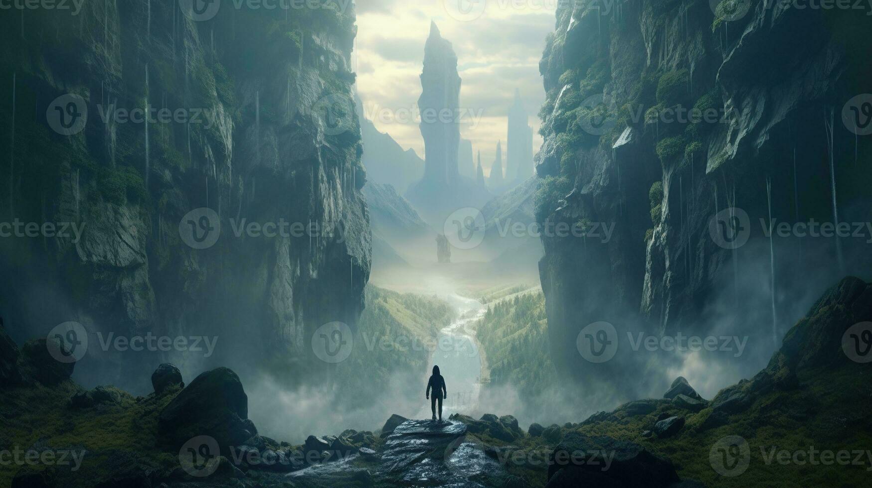 valley of the abyss, digital art illustration, Generative AI photo
