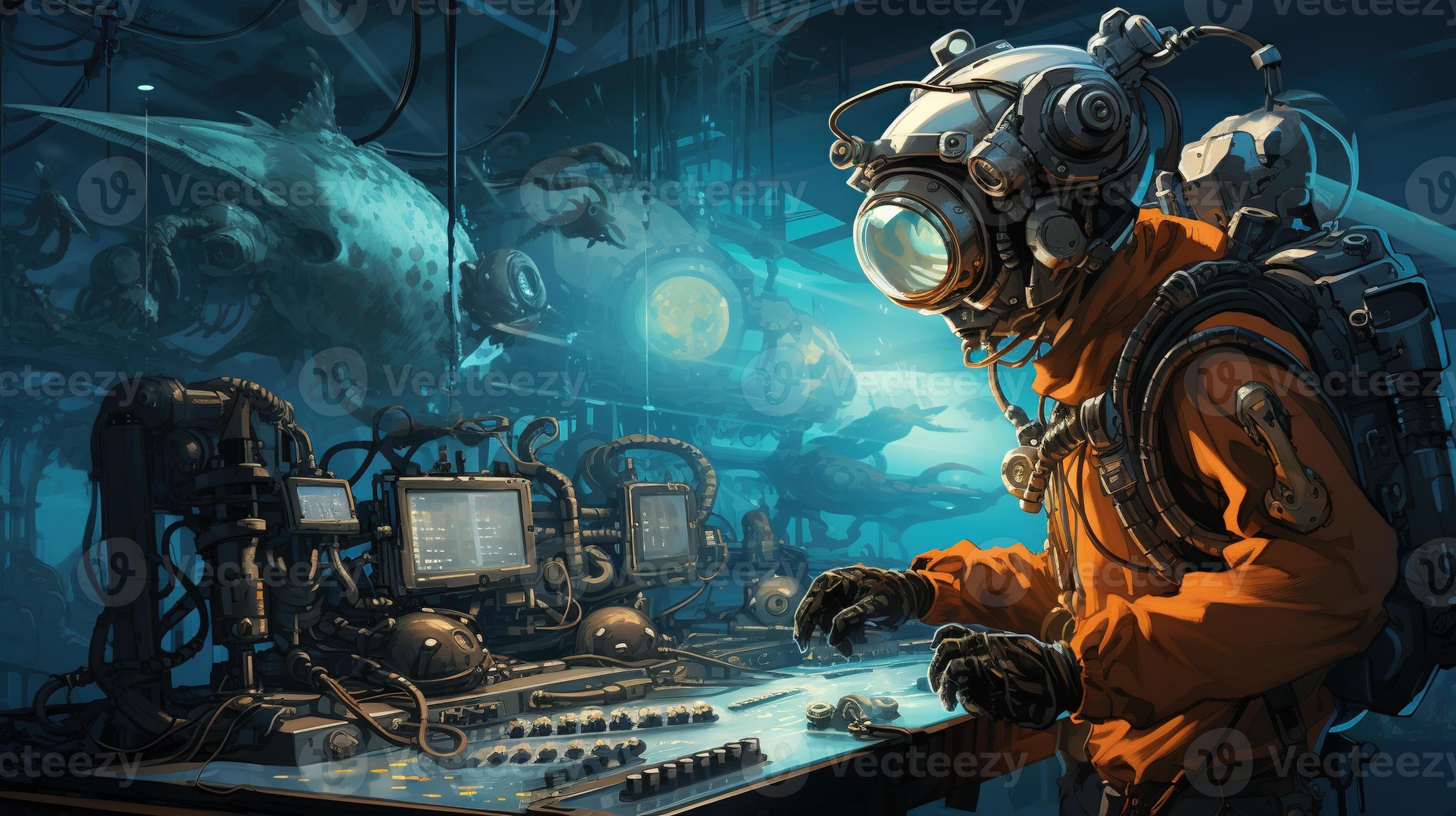 underwater inventions, digital art illustration, Generative AI 29784628