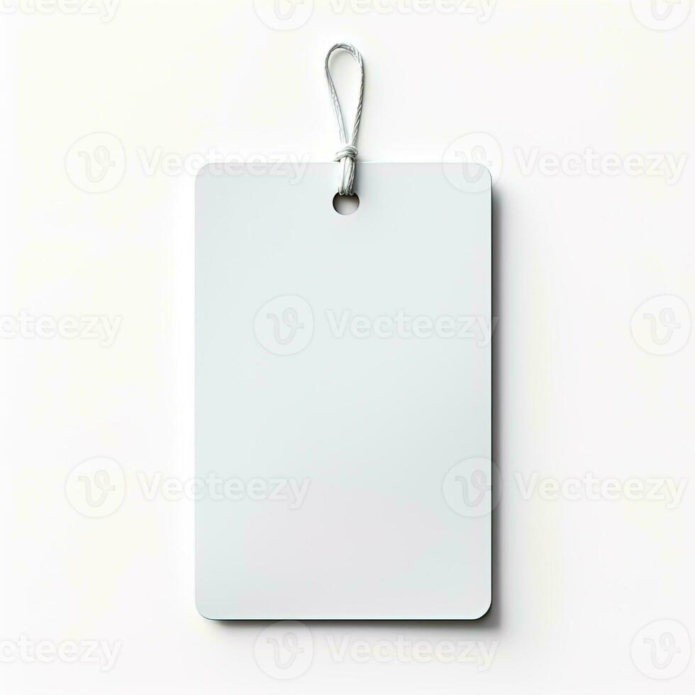Empty white price tag or label mockup isolated on white background photo