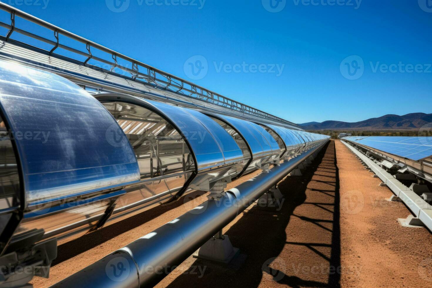 Concentrated solar power plants thriving in barren desert landscapes photo