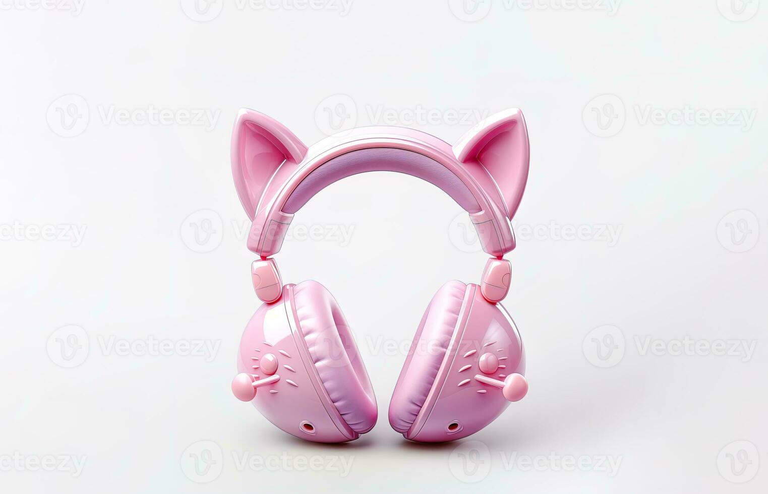 Cute pink headphones with neko ears isolated on white background photo
