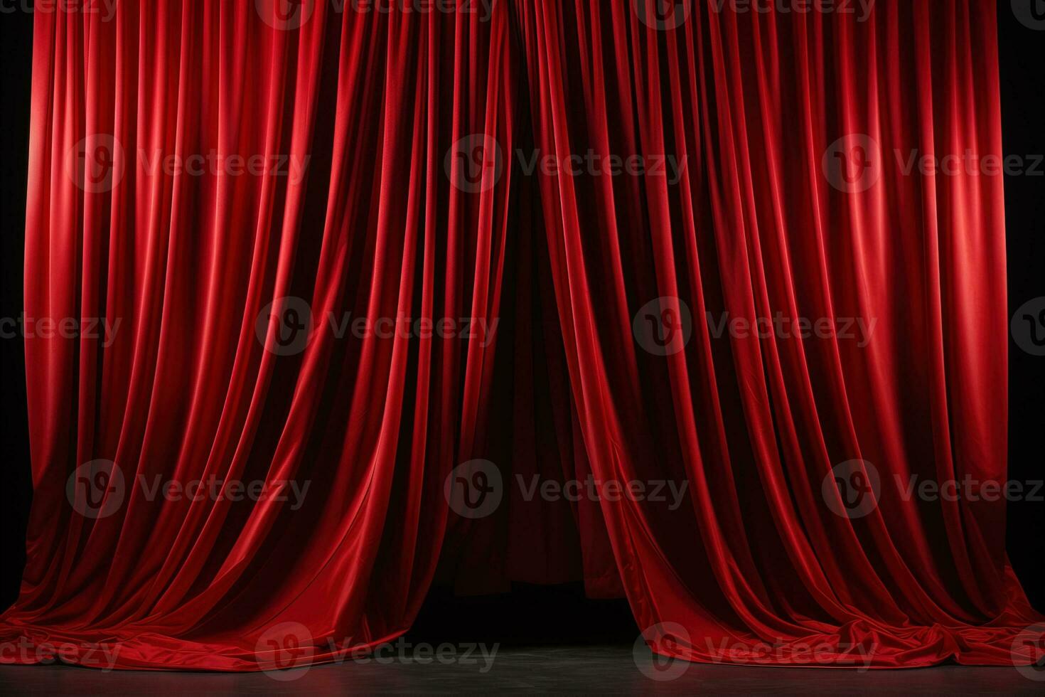 red curtain on stage of theater, opera or cinema slightly ajar, empty scene background photo