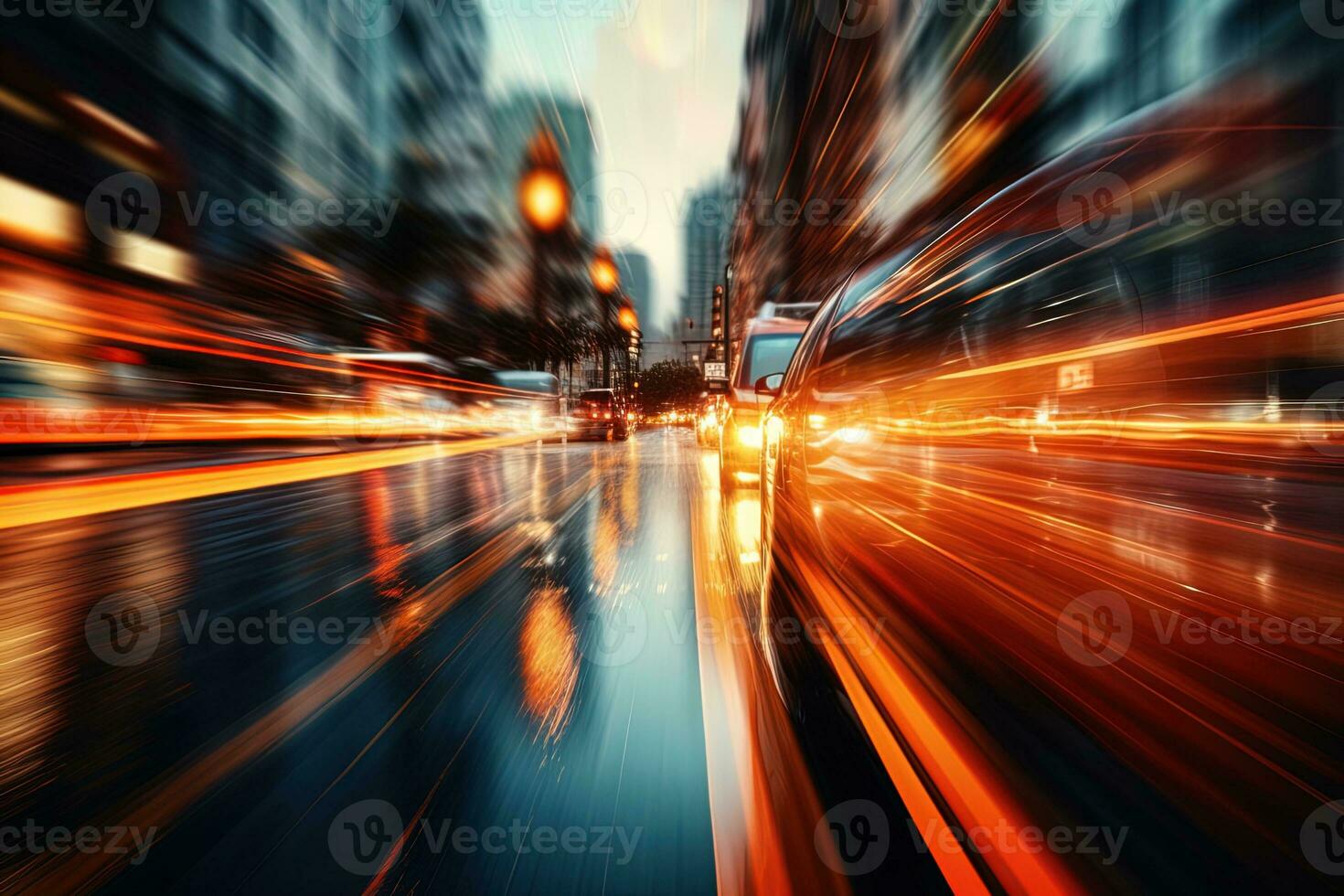 Evening city traffic headlights in motion. Abstract city background photo