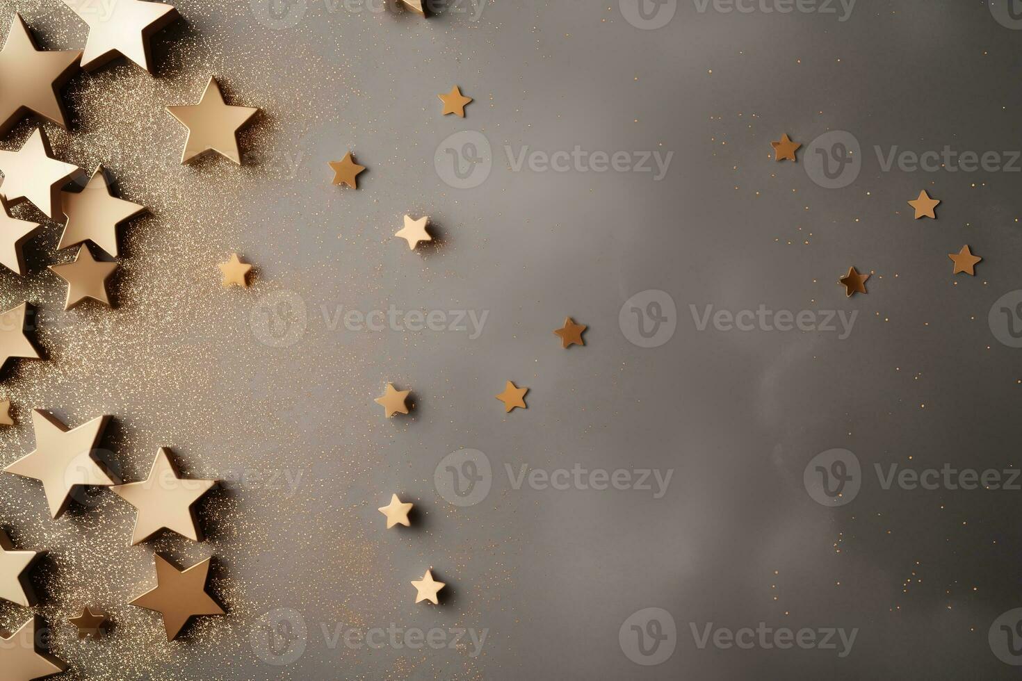 christmas flat lay picture frame with space for design light background with shiny golden stars photo