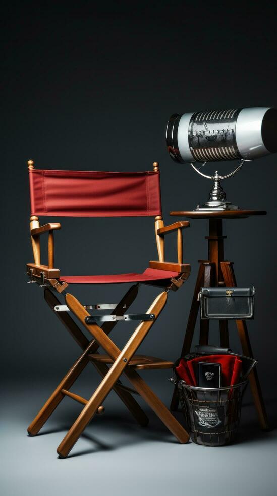 Director's chair with megaphone and clapboard photo