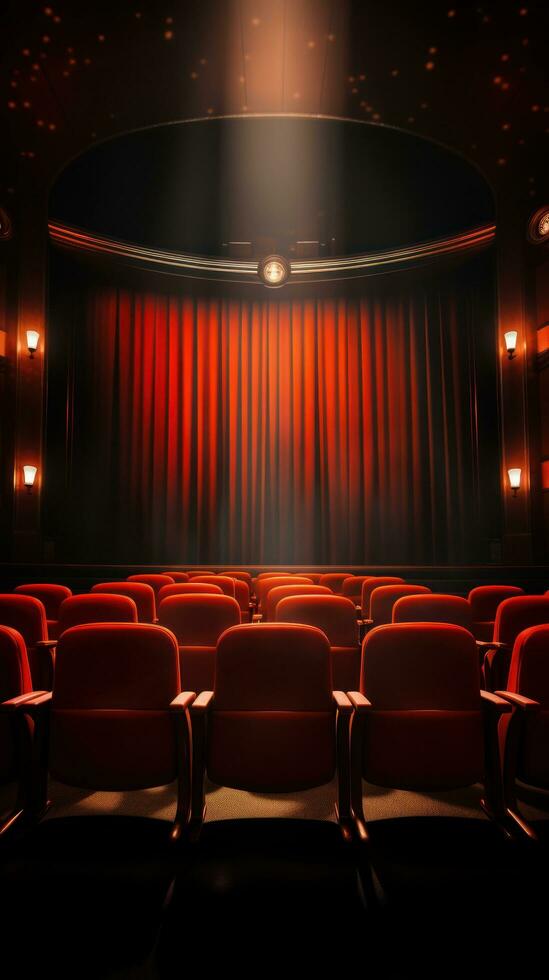 Cinema seats with spotlight and blank screen photo