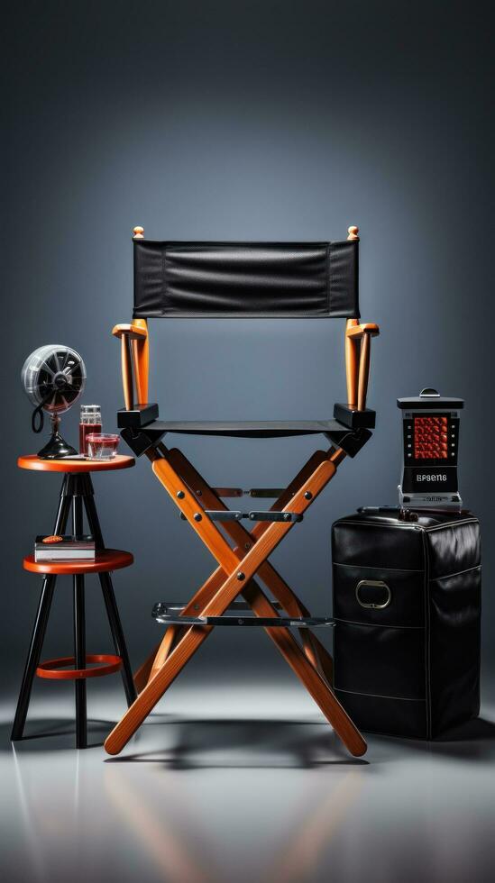 Director's chair with megaphone and clapboard photo