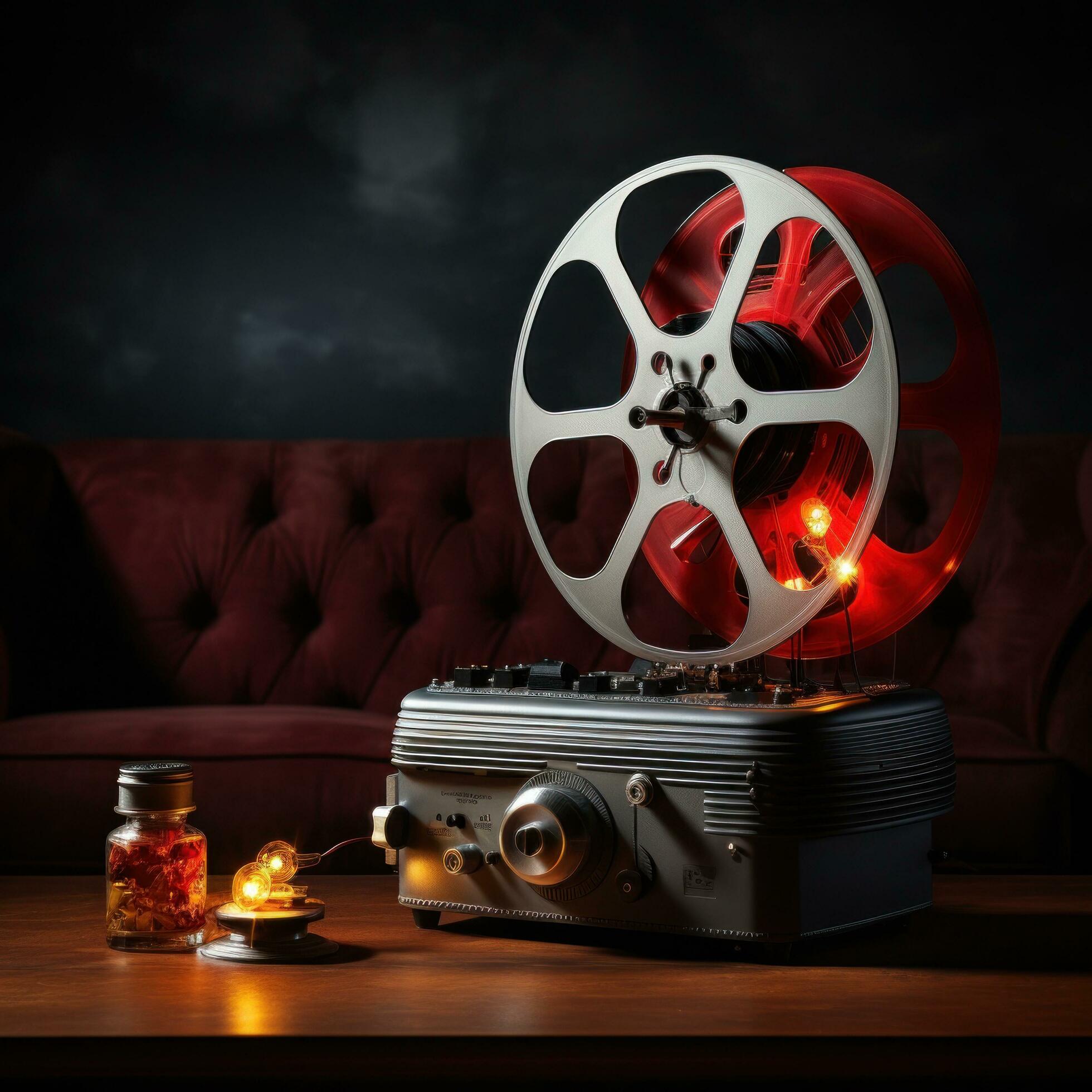 Movie projector with blank film reel on table 29785000 Stock Photo at  Vecteezy