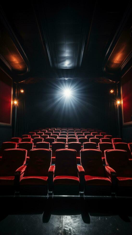 Cinema seats with spotlight and blank screen photo