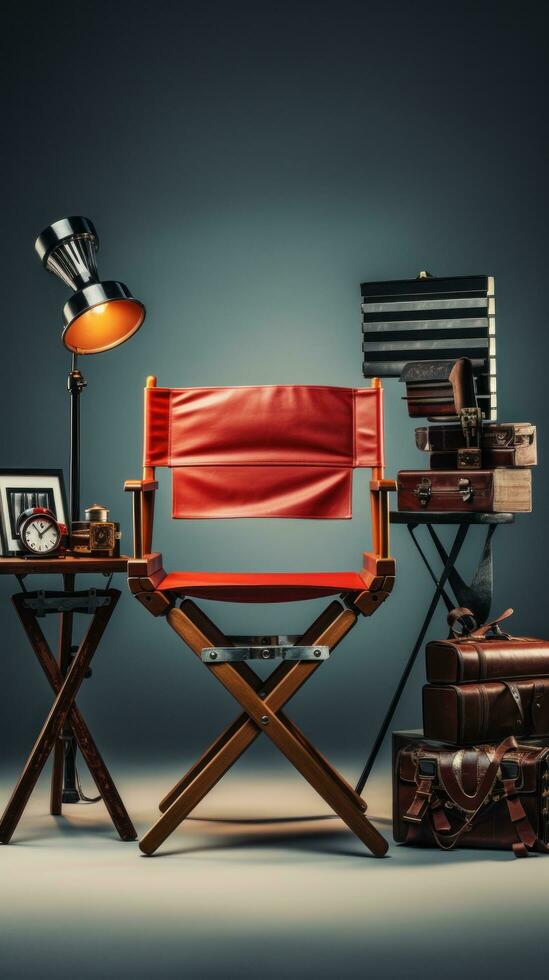 Director's chair with megaphone and clapboard photo