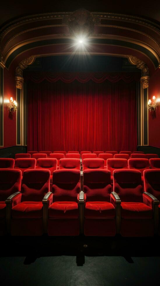 Red velvet cinema seats with blank screen photo