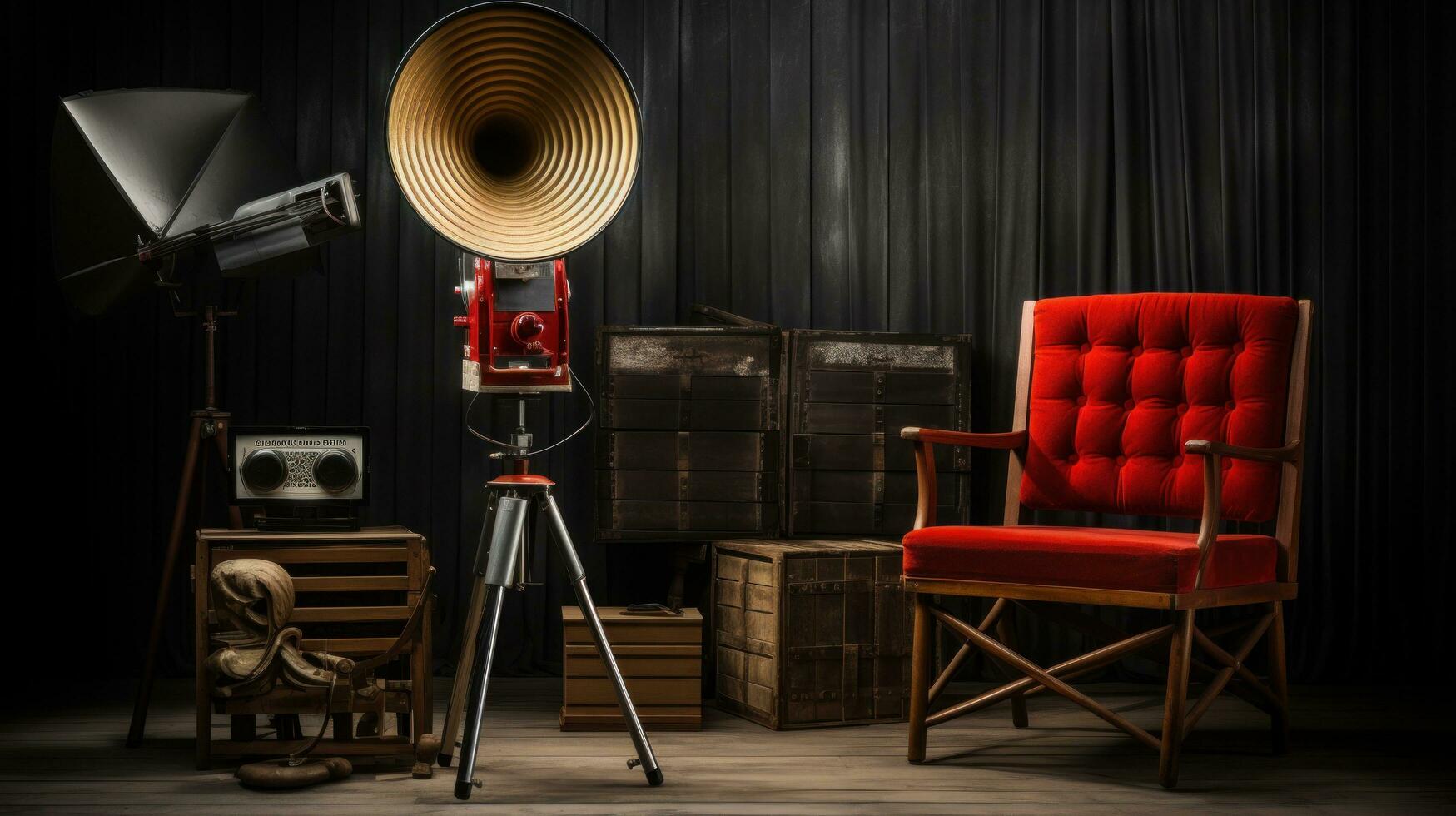 Director's chair with megaphone and clapboard photo