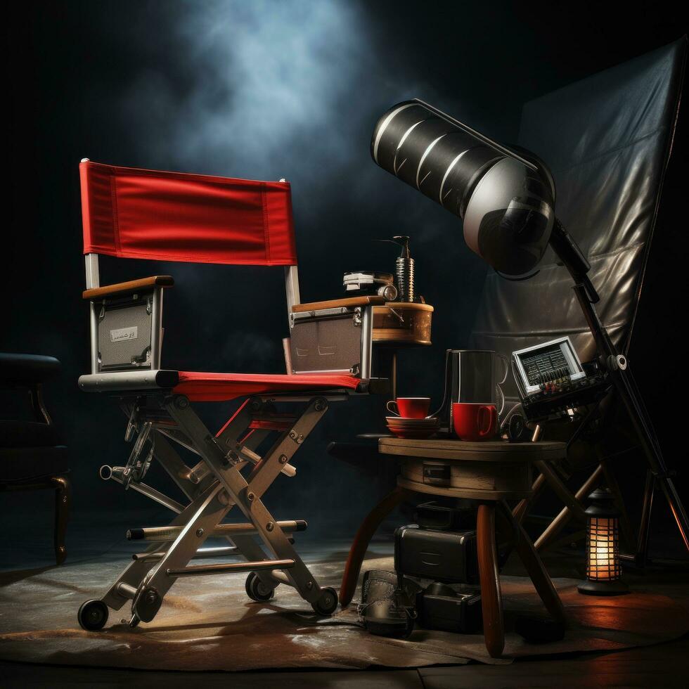 Director's chair with megaphone and clapboard photo