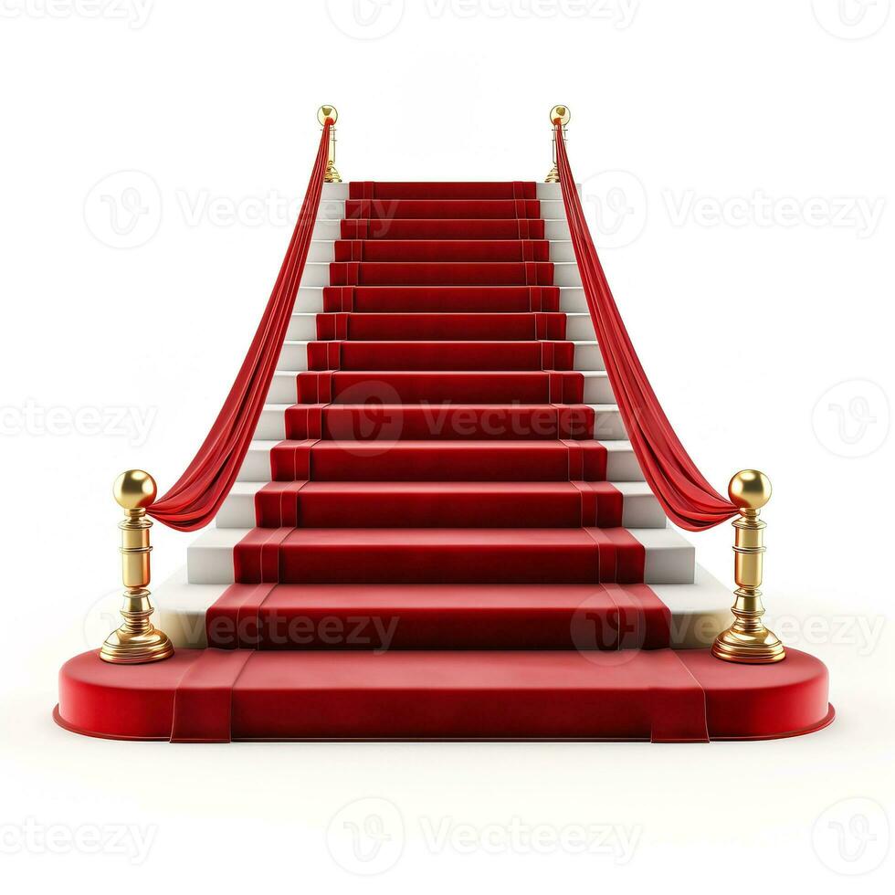 Red carpet on a white stairway isolated on white background photo
