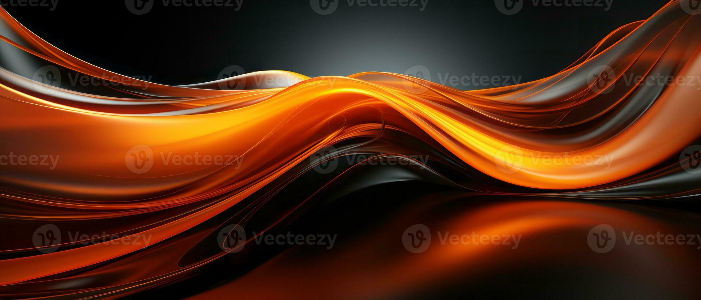 Digital abstract orange and black background with smooth flowing lines. AI Generated. photo