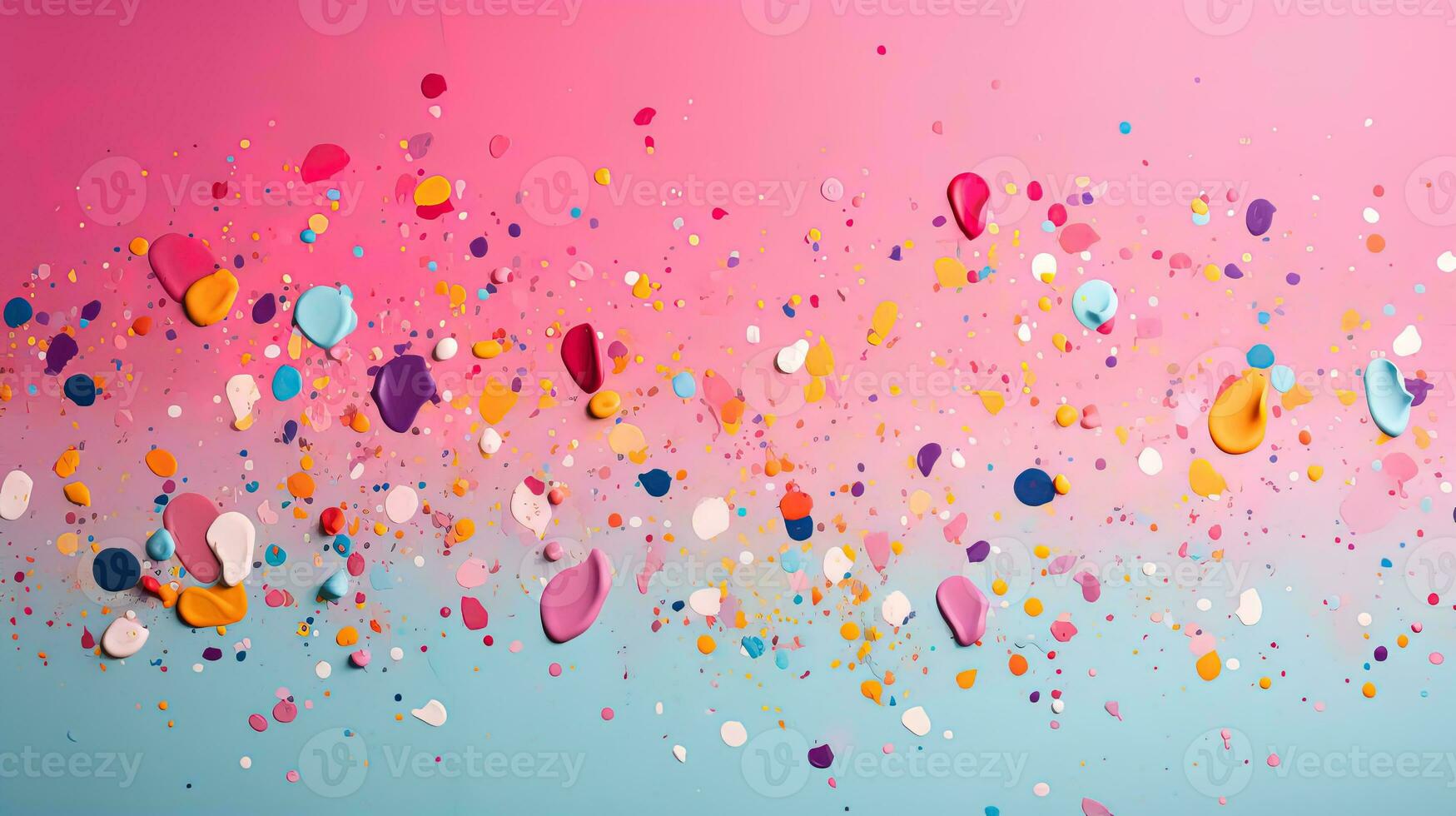 Abstract pink and blue background with colorful paint splashes and drops photo