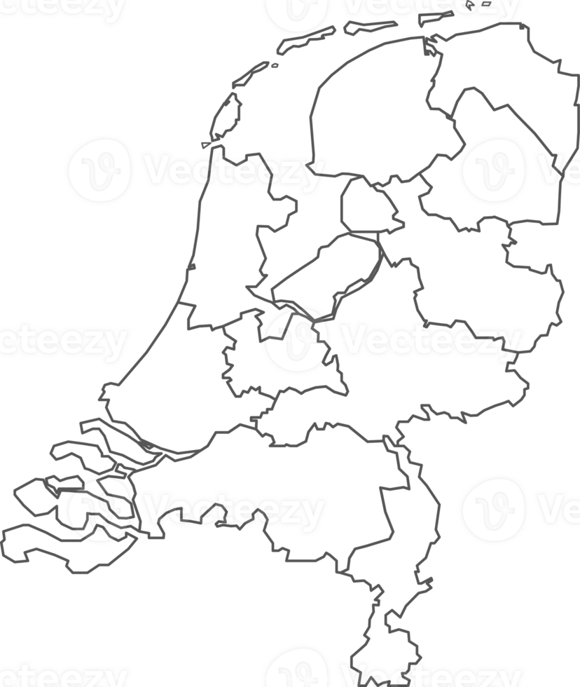 Map of Netherlands with detailed country map, line map. png