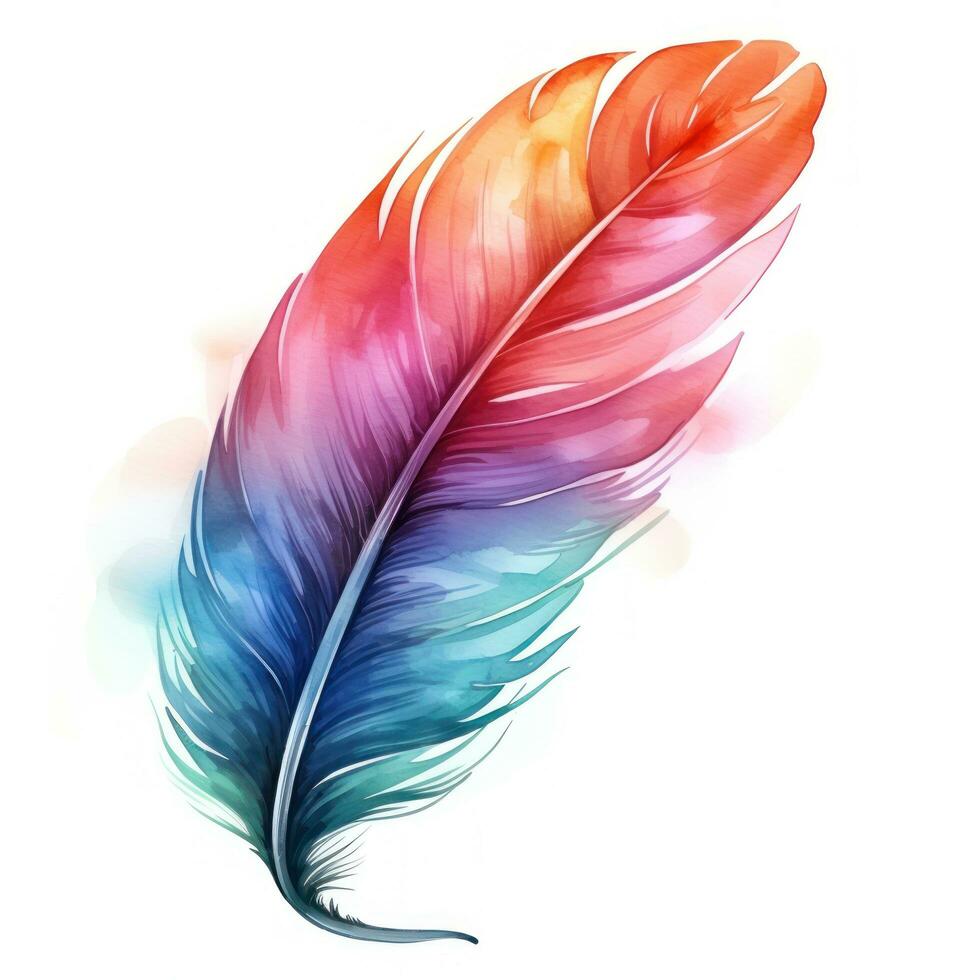 Colorful hand-painted feather isolated on white backgroud photo