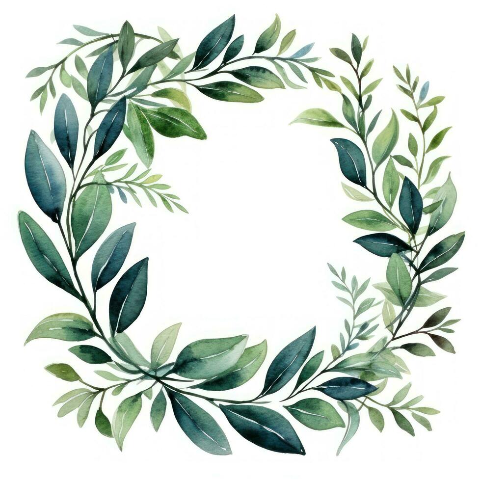 Green watercolor botanical leaves and branches frame photo