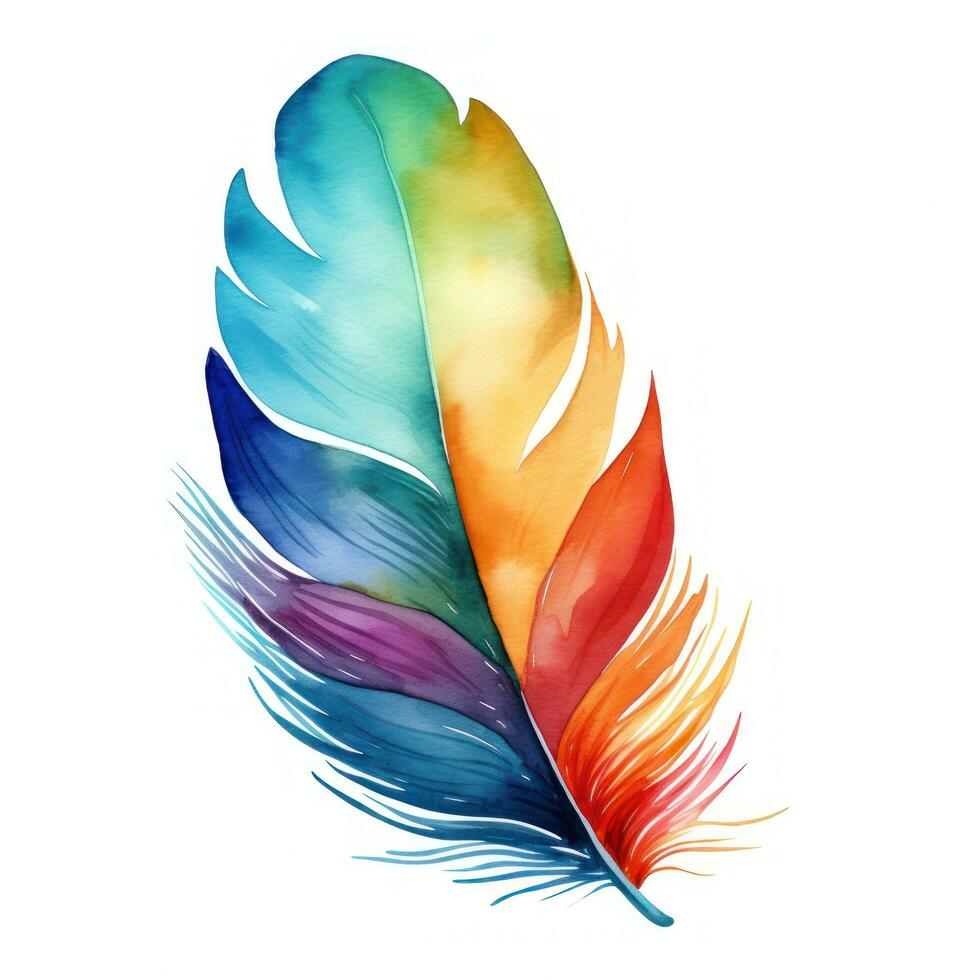 Colorful hand-painted feather isolated on white backgroud photo