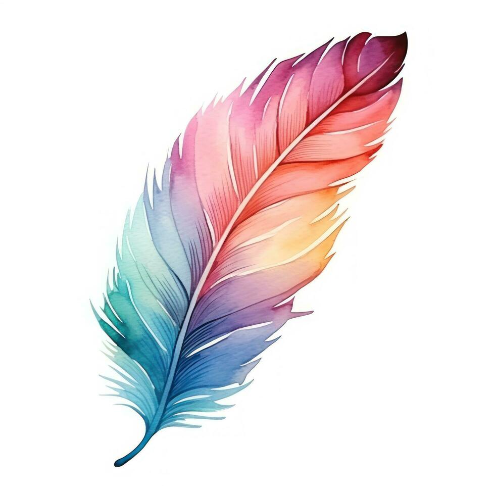 Colorful hand-painted feather isolated on white backgroud photo