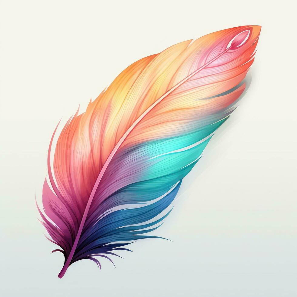 Colorful hand-painted feather isolated on white backgroud photo