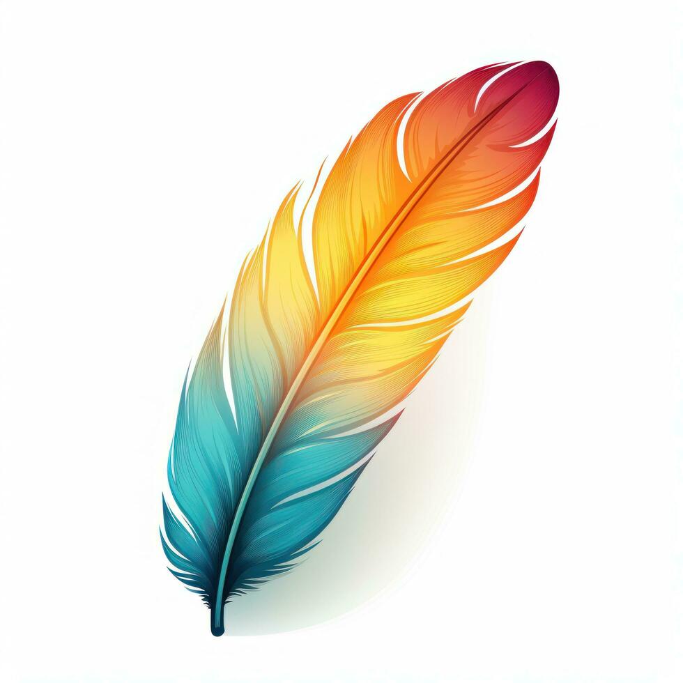 Colorful hand-painted feather isolated on white backgroud photo