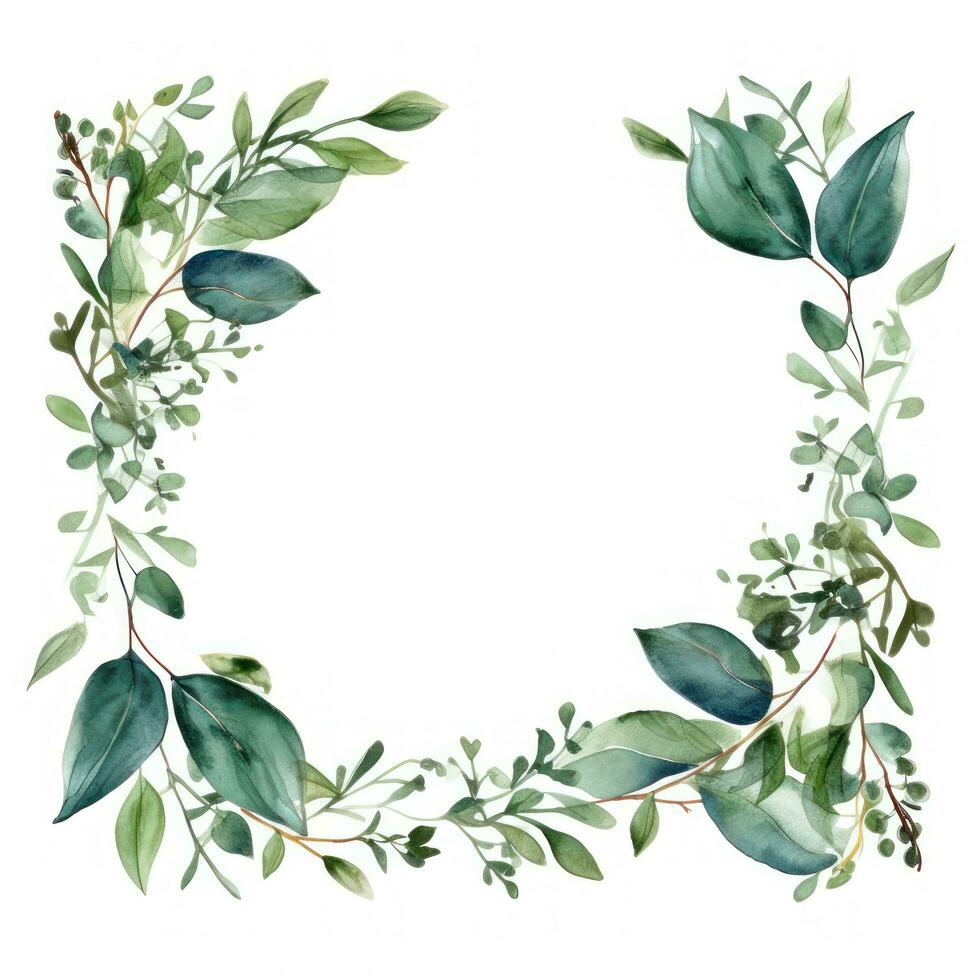 Green watercolor botanical leaves and branches frame photo