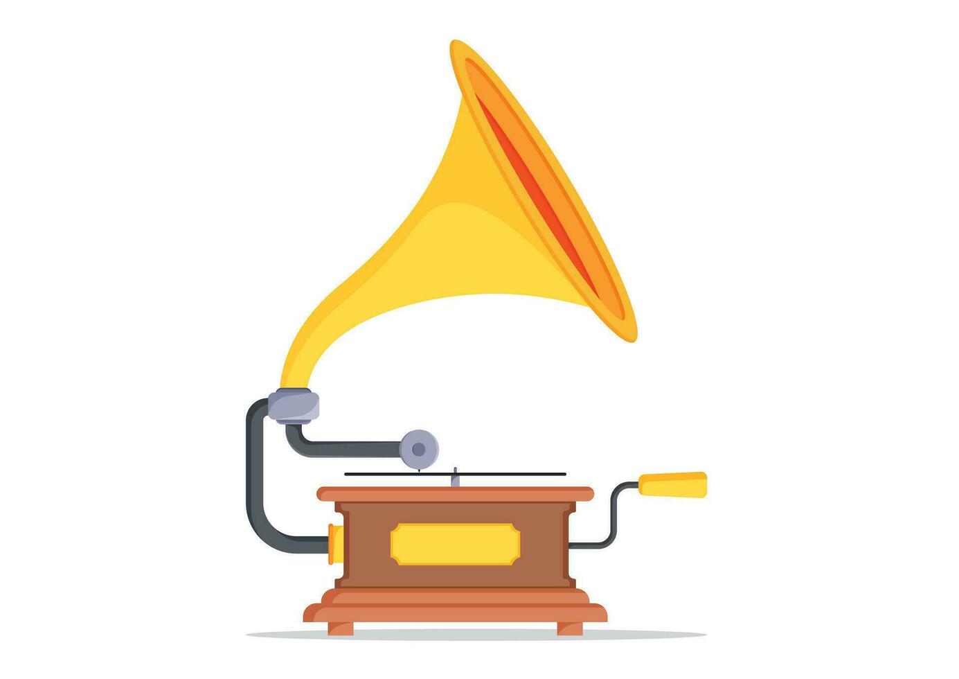 Old Gramophone In Flat Design. Vintage Music Phonograph Vector Illustration