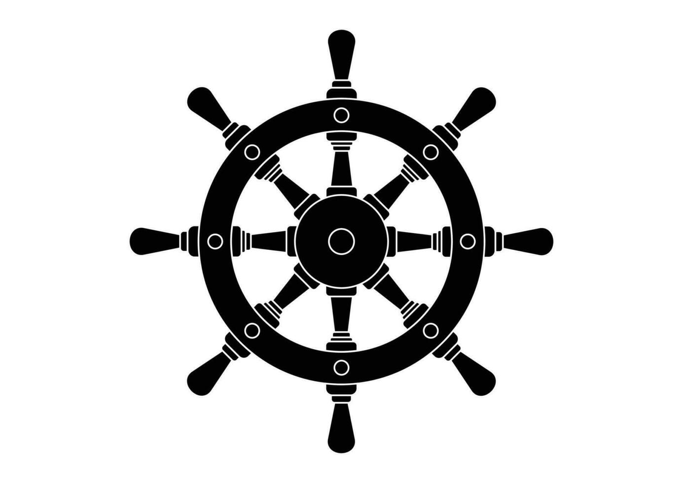 Ship Steering Wheel Silhouette Vector Flat Design Isolated on White Background. Black and White Ship Steering Wheel