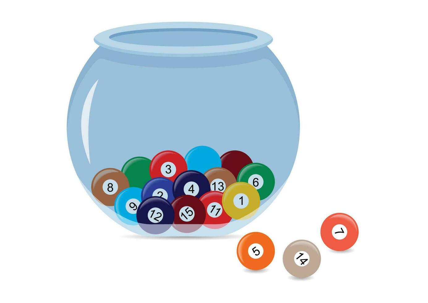 Lottery numbers in a glass bowl clipart. Raffle with glass bowl vector flat design