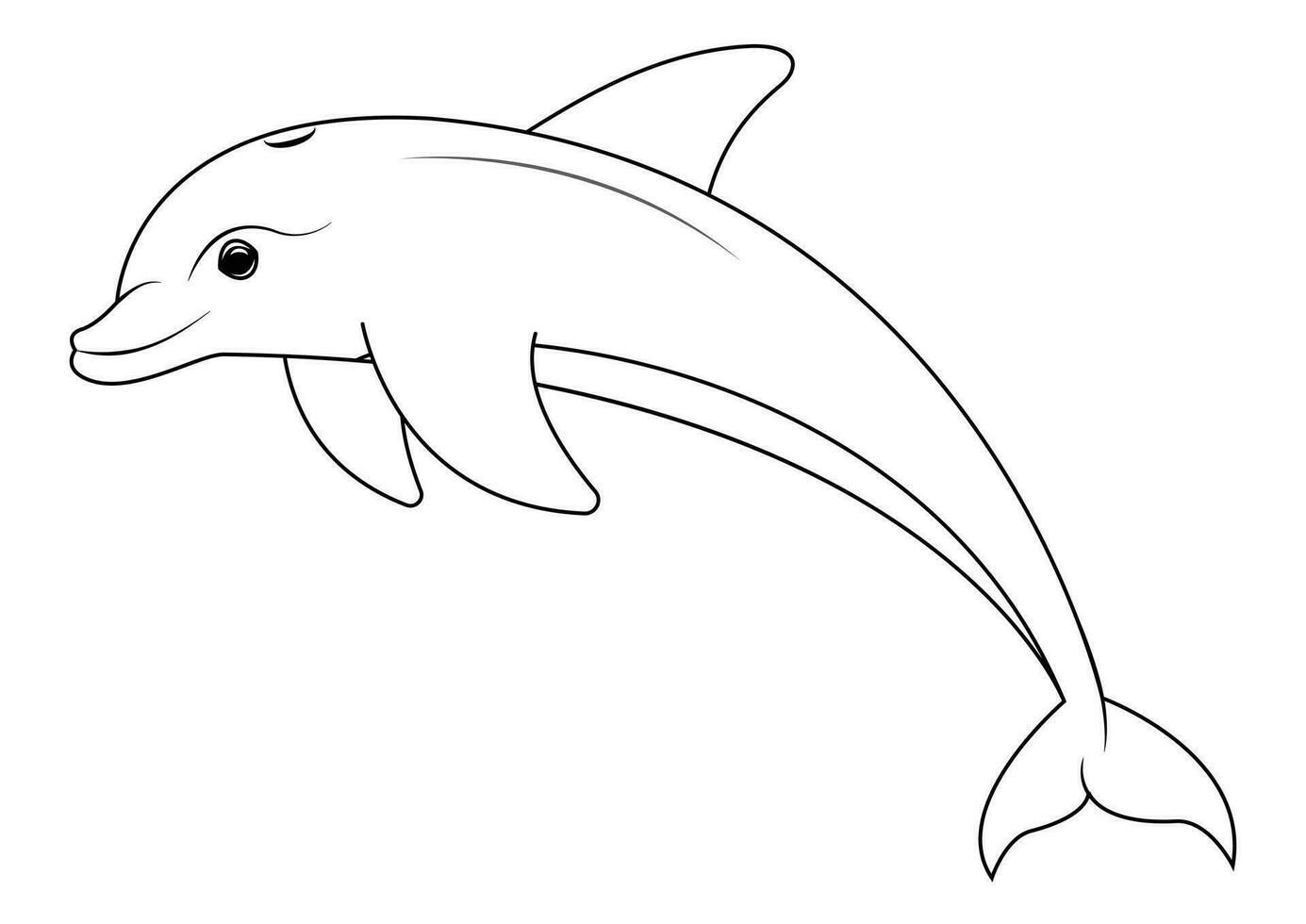 Black and white dolphin cartoon character vector. Coloring page of cartoon dolphin vector