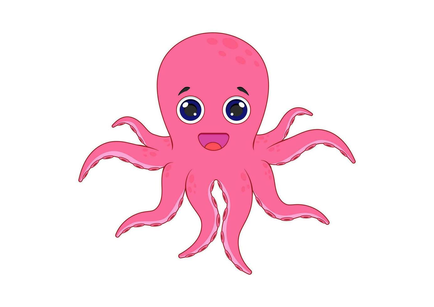 Octopus Cartoon Character Vector Illustration Isolated on White Background