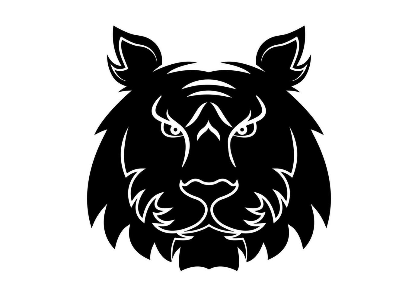 Black Tiger Head Silhouette Vector Flat Design Isolated on White Background